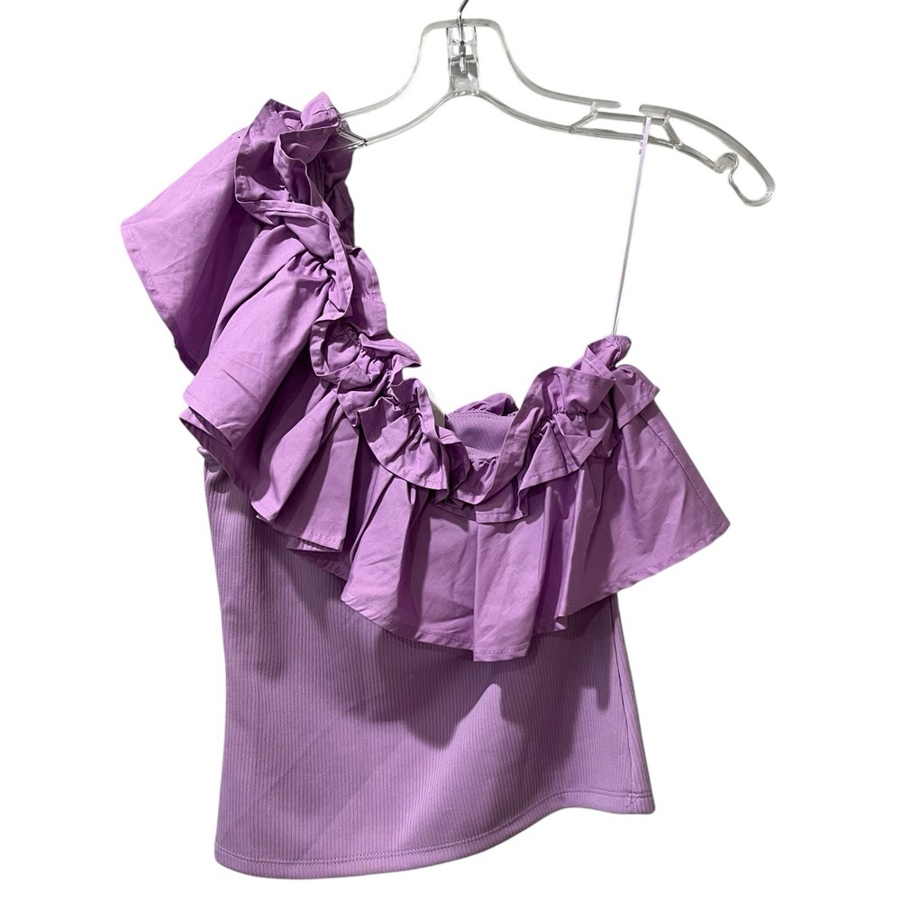 TCEC Purple Lavender Ruffled One Shoulder Blouse Women's Size Small NWT